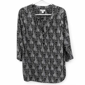 Charter Club XL Black and White Relaxed 3/4 Sleeve Blouse